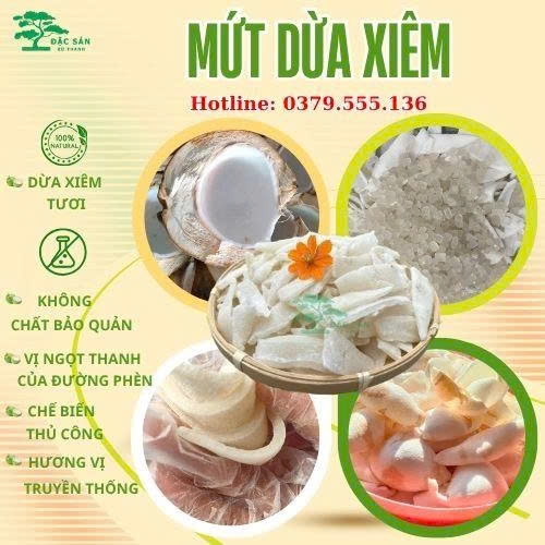 Mứt dừa xiêm non đường phèn miếng (500gram/gói)