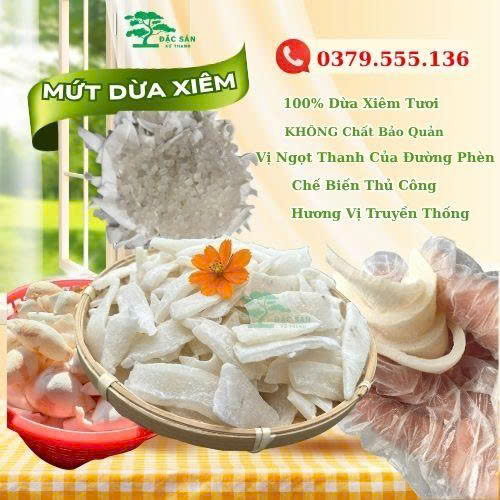Mứt dừa xiêm non đường phèn miếng (500gram/gói)
