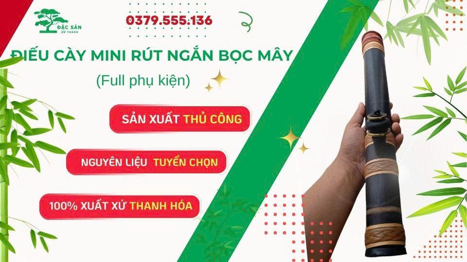 Điếu cày mini rút ngắn bọc mây (full phụ kiện)